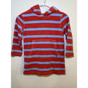 Mini Boden Striped Terry Cloth Hoodie Swim Coverup  Blue Red 4-5Y